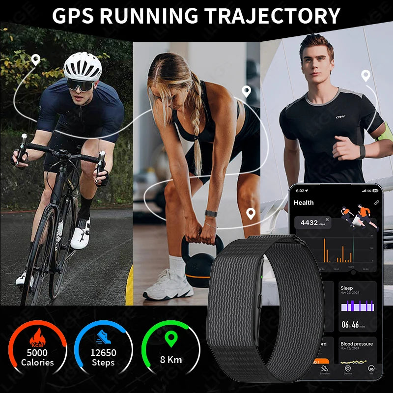 Stealth GPS Health Tracker – No-Screen Minimalist Smart Band with 24H Heart Rate & Blood Oxygen