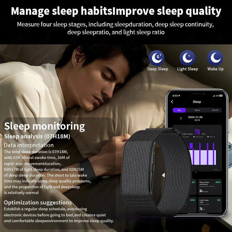 Stealth GPS Health Tracker – No-Screen Minimalist Smart Band with 24H Heart Rate & Blood Oxygen